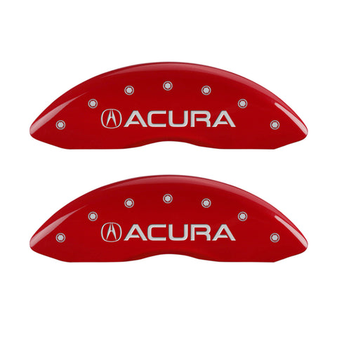 MGP 4 Caliper Covers Engraved Front Acura Engraved Rear MDX Red finish silver ch