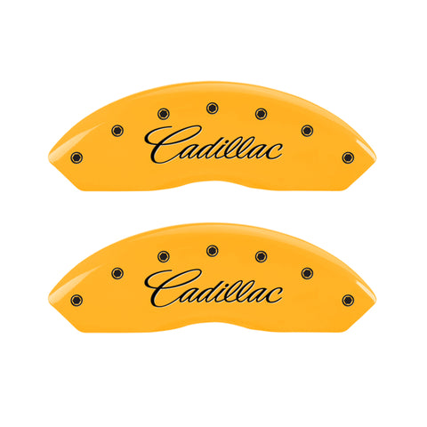 MGP 4 Caliper Covers Engraved F & R Cursive/Cadillac Yellow Finish Black Char 2017 Cadillac XT5