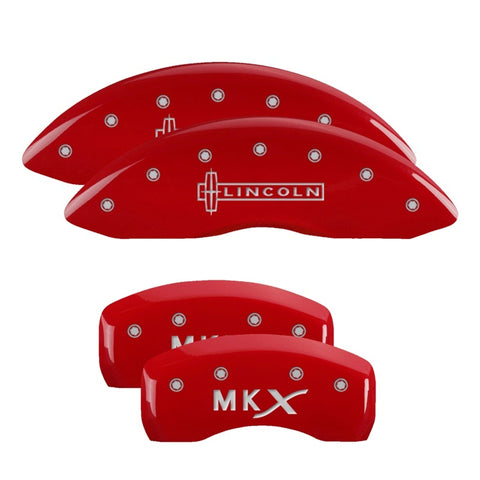 MGP 4 Caliper Covers Engraved Front Lincoln Engraved Rear MKX Red finish silver ch