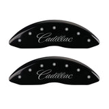 MGP 4 Caliper Covers Engraved Front Cursive/Cadillac Engraved Rear CTS Black finish silver ch