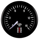 Autometer Stack 52mm 0-15 PSI 1/8in NPTF Male Pro Stepper Motor Fuel Pressure Gauge - Black