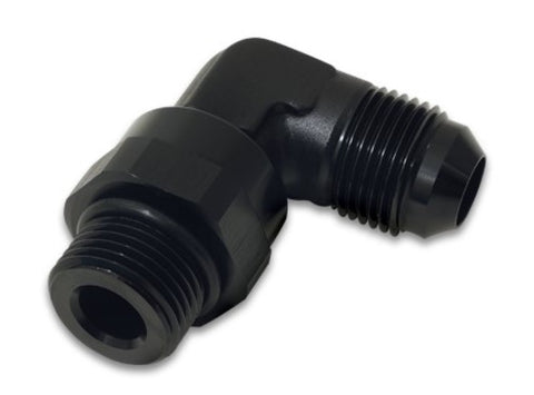 Vibrant -12AN Male Flare to Male -12AN ORB Swivel 90 Degree Adapter Fitting - Anodized Black