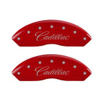 MGP 4 Caliper Covers Engraved Front & Rear Cursive/Cadillac Red Finish Silver Characters