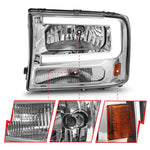 ANZO 99-04 Ford F250/F350/F450/Excursion (excl. 99) Crystal Headlights - w/ Light Bar Chrome Housing