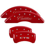 MGP 4 Caliper Covers Engraved Front Cursive/Cadillac Engraved Rear CTS Red finish silver ch