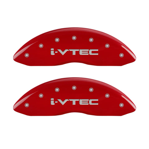 MGP 4 Caliper Covers Engraved Front & Rear I-Vtec Red Finish Silver Char 2016 Acura RDX