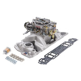 Edelbrock Manifold And Carb Kit Performer Air-Gap Small Block Chevrolet 1957-1986 Natural Finish