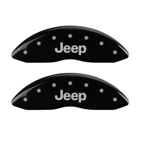 MGP 4 Caliper Covers Engraved Front JEEP Engraved Rear JEEP Grill logo Black finish silver ch