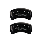 MGP 4 Caliper Covers Engraved F & R Cursive/Cadillac Black Finish Silver Char 2016 Cadillac CT6