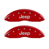 MGP 4 Caliper Covers Engraved Front JEEP Engraved Rear JEEP Grill logo Red finish silver ch